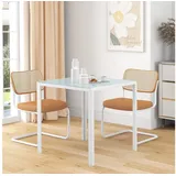 OKWISH Esstisch Beistelltisch 75x75x75 cm aus Glas mit Metallrahmen – Weiß (Packung, 1-St., Kompakter Tisch in Grau mit Hartglasplatte für 4 Personen), Moderner Esszimmertisch für Küche, Essbereich & Wohnzimmer weiß