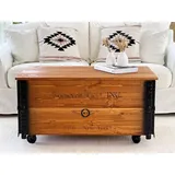 Uncle Joe ́s Couchtisch XL Roosevelt Truhentisch Truhe im Vintage Shabby chic Style aus Massiv-Holz in braun mit Stauraum und Deckel Holzkiste Beistelltisch Landhaus Wohnzimmertisch Holztisch