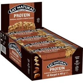 eat-natural Proteinriegel Protein Erdnüsse, Mandeln & Salzkaramell - Proteinquelle, glutenfreier Snack - Perfekt für unterwegs. - 12x40 g, pro Riegel 17 g Protein