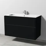Sanipa Keramik-Waschtisch-Set mit Waschtischunterschrank „Twiga“ 99 × 50 × 61 cm in Schwarz (matt), ohne Beleuchtung