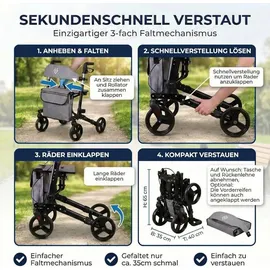 foreversenior Rollator 3-fach faltbar mit Sitz schwarz