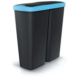 Keden Compact Q duo Mülleimer 50L mit 2 unabhängigen Deckeln in Schwarz und Blau