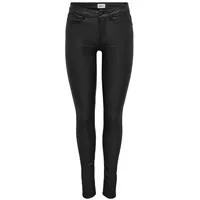 Only Damen Beschichtete Skinny Fit Jeans | PU Kunstleder Hose | Coated Mid Rise Stretchy Pants ONLANNE, Farben:Schwarz, Größe:XL / 32L, Z-Länge:L32