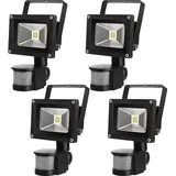 Greenmigo 4X 10W LED Fluter Flutlicht mit Bewegungsmelder Warmweiß Aluminium IP65 Außenstrahler Wasserdicht Strahler Scheinwerfe - Schwarz