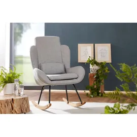 KADIMA DESIGN Schaukelstuhl: Weiche Sitzschale, Wippfunktion, abnehmbare Polsterung, hohe Rückenlehne, Rubberwood, Grau/Blau/Anthrazit.
