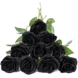 DuHouse 10 Stück künstliche Rosen Seidenblumen Fake Rose 54cm einzelnen Langen Stiel künstlich Blumen Bouquet für Brautstrauß Arrangement Hochzeit Tafelaufsatz Party Haus Küche Dekor(Schwarz)