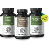 NATURE LOVE® Wohlfühlbauch Set - Probiona Kulturen Komplex, Curcuma Extrakt & Mariendistel Komplex Kapseln - Hochdosiert: 20 Mrd. KBE, 150 mg Curcuminoide & 200 mg Silymarin pro Tag - vegan...