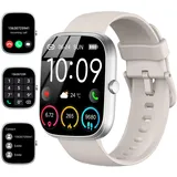 Smartwatch Herren Damen, 1,91" HD Smartwatch Damen mit Telefonfunktion, Smart Watch Fitnessuhr 113+ Sportmodi, IP68 Wasserdicht, Sportuhr mit Herzfrequenz Schlafmonitor, für Android iOS Silber Weiß