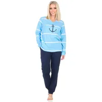 Normann Langarm Pyjama Schlafanzug maritimer Optik mit Anker Motiv
