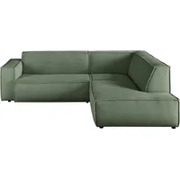 Ecksofa 3C CANDY "Matteo in elegant, kubischer Formensprache, bequem, L-Form", grün (turtle), B:254cm H:72cm T:224cm, 88% Polyester, 12% Polyacryl, Sofas, mit auffälliger Kedernaht, Cord-Bezug, Lounge-Charakter