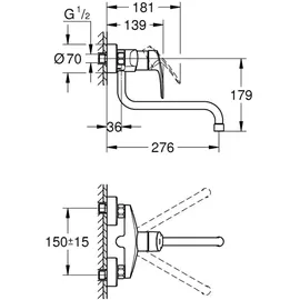 Grohe Eurosmart chr, schwenkb. Auslauf, Ausladung 276mm