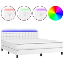 vidaXL Boxspringbett mit Matratze & LED Weiß 160x200 cm Kunstleder