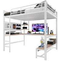 ANYSUN Hochbett mit Schreibtisch, Geländer, Trittleiter, mehrere Ablagen (Set, Bett)