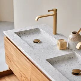 Tikamoon Edgar - Badezimmermöbel aus massivem Teakholz und Premium-Terrazzo Moon 120 cm