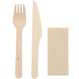 Böttcher-AG Einwegbesteck Holz, gewachst, Set, Messer, Gabel und Serviette, 5x 100 Stück