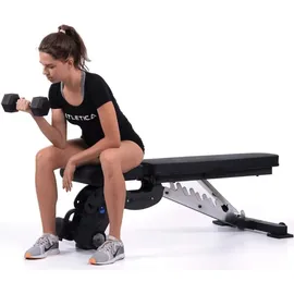 Atletica B6-Decline Hantelbank | Studio Qualität | 43 kg schwer | Negativ verstellbar | Beinablage | Material Mesh