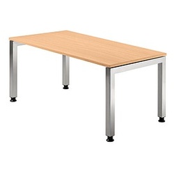 HAMMERBACHER Prokura höhenverstellbarer Schreibtisch buche rechteckig, 4-Fuß-Gestell silber 160,0 x 80,0 cm