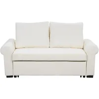 2-Sitzer Sofa creme mit Schlaffunktion Kissen Schlafsofa ausziehbar Retro Silda