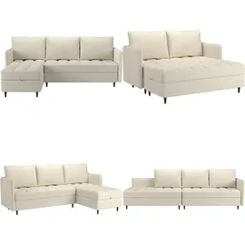 dorel home "LINDHUS, L-Form, verschiedene Stellvarianten, Schlaf-Liege", beige (creme), B:194cm H:80cm T:130cm, 100% Polyester, Sofas, Modulsofa, Recamiere, großer Bettkasten, Cord, Chenille