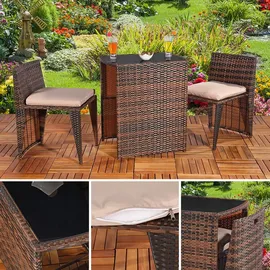 MuCoLa 3er Set Sitzhocker Tisch Aus Poly Rattan In Braun Sitzgarnitur