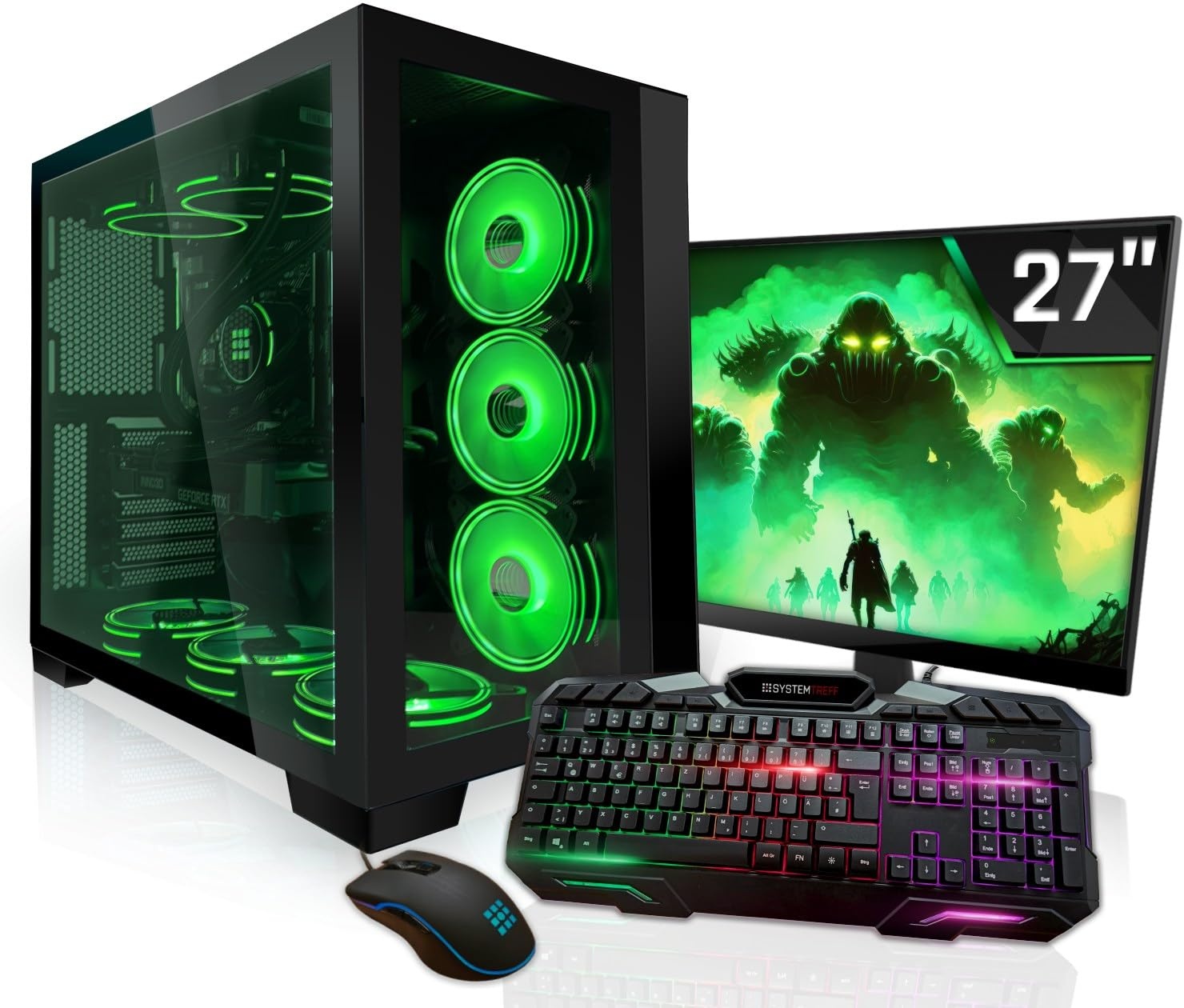 SYSTEMTREFF Gaming Komplett PC Set AMD Ryzen 7 7700 8x5.3GHz | AMD Radeon RX 6800 DX12 | 1TB M.2 NVMe | 32GB DDR5 RAM | WLAN Desktop Paket Computer für Gamer, Gaming