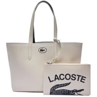 Lacoste Handtasche 'Anna reversible Pique Effect Tote' Polyacryl Shopper Weiss Damen