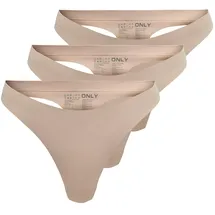 Only "ONLTRACY BONDED THONG NOOS 3-PK", Damen, Gr. L (40), 3 Stk., beige (rugby tan), Jersey, Obermaterial: 75% Nylon, 25% Elasthan, unifarben, körpernah, Unterhosen