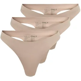 Only "ONLTRACY BONDED THONG NOOS 3-PK", Damen, Gr. L (40), 3 Stk., beige (rugby tan), Jersey, Obermaterial: 75% Nylon, 25% Elasthan, unifarben, körpernah, Unterhosen
