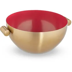Relaxdays Servierschüssel, Edelstahl, Ø 24,5 cm, runde Metallschüssel zum Backen & Servieren, Küchenschüssel, gold/ rot