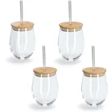 Zeller Gläser-Set ZELLER PRESENT, transparent, B:9,2cm H:12,6cm Ø:9,2cm, Bambus, Glas, Silikon, Trinkgefäße, 4-teilig, inkl. Trinkhalm, 500 ml