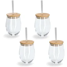 Zeller Gläser-Set ZELLER PRESENT, transparent, B:9,2cm H:12,6cm Ø:9,2cm, Bambus, Glas, Silikon, Trinkgefäße, 4-teilig, inkl. Trinkhalm, 500 ml