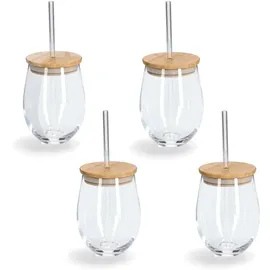 Zeller Gläser-Set ZELLER PRESENT, transparent, B:9,2cm H:12,6cm Ø:9,2cm, Bambus, Glas, Silikon, Trinkgefäße, 4-teilig, inkl. Trinkhalm, 500 ml