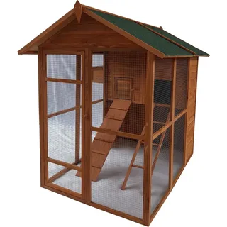 Hti-Living Grosses Hühnerhaus mit Freilaufgehege für 6 - 8 Hühner, Gehege