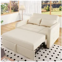 Merax Schlafsofa mit verstellbarer Rückenlehne & Kissen, 127x75x94 cm/127x180x57 cm 1 Teile, Doppel-Klappsofa Multifunktions Polstersofa Sofabett aus Leinen beige