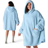BEDSURE Hoodie Decke mit Ärmeln - Kuschelpullover als Geschenke für Frauen - Tragbare Decke zum Anziehen Erwachsene Kuscheldecke mit Ärmeln Weihnachtsgeschenke für Frauen Freundin, Hellblau 95x85