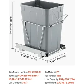 Vevor ausziehbarer Mülleimer 35 Qt grau