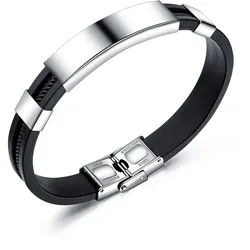Armband FIRETTI "Schmuck Geschenk Armschmuck Armkette", schwarz (edelstahlfarben, schwarz), Armbänder, Herren, Edelstahl-Kautschuk, Edelstahl, Kautschuk