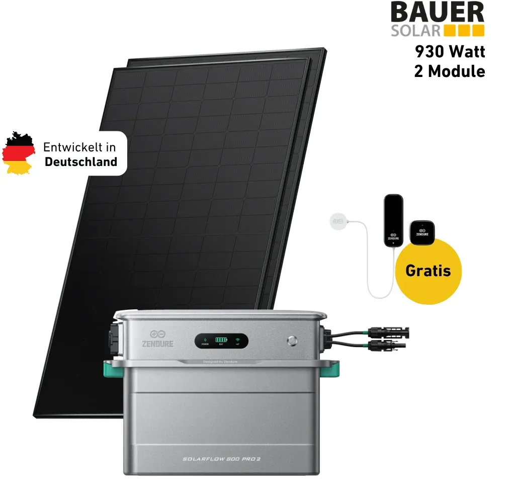 Balkonkraftwerk Balkonkraftwerk 930 Watt, Bifazial Komplettset, Balkonkraftwerk, Zendure Solarflow 800 Pro 2 - 0 % MwSt. (gem. § 12 Abs. 3 UStG)