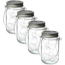 MARELIDA LED Solar Glas Windlicht Einmachglas für Terrasse 13cm 4er Set