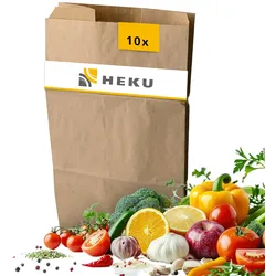 HEKU 10 Stück Abfallbeutel für Biomüll - Kompostierbare Müllbeutel aus robustem Kraftpapier, umweltfreundlich, feuchtigkeitsresistent und stabil