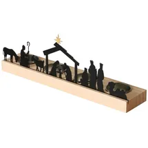 Spetebo Teelichthalter Krippen Figuren schwarz - 29 x 6 cm - Weihnachtsdorf Silhouette mit Haltern für 4 Teelichter - Weihnachten Advent Winter Kerzen Ständer Tisch Fenster Deko Schattenspiel