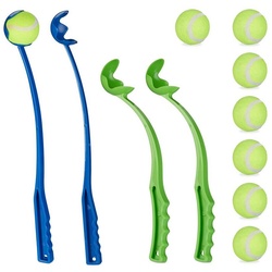 relaxdays Ballschleuder Ballschleuder für Hunde 4er Set blau|gelb|grün