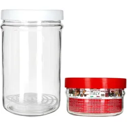 2tlg Set ORTES Vorratsglas 1x 5L & 1x 1,5L Glas Kunststoffdeckel Gitter Einlegen