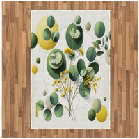 Teppich Flachgewebe Deko-Teppiche für das Wohn-,Schlaf-, und Essenszimmer, Abakuhaus, rechteckig, Eukalyptusblätter Boho-Blatt-Design gelb|grün|weiß 120 cm x 180 cm