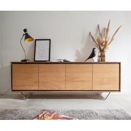 DeLife Sideboard Stonegrace 200 cm Akazie Natur 4 Türen Steinfurnier V-Fuß,