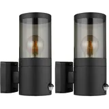 GLOBO 2er Set Wandleuchte, Bewegungsmelder IP44, Edelstahl, schwarz rauch, 1x E27, HxBxÜ 24,5x10,2x17cm,