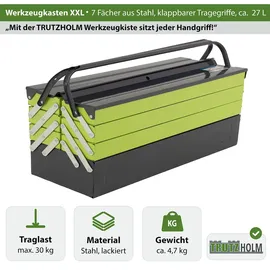 Trutzholm Werkzeugkiste 7 Fächer 53x20x27,5 cm aus Stahl lackiert klappbarer Griff leer