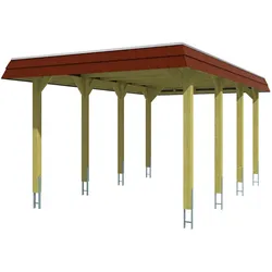 Skan Holz Walmdach Carport-345x589-rote Blende-nussbaum Holzcarport
