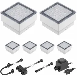 ledscom.de LED Pflaster-Stein Gorgon Boden-Einbauleuchte für außen, 10x10cm, 12V, blau 6er Set