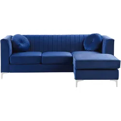 Ecksofa Samtstoff linksseitig marineblau 3-Sitzer TIMRA